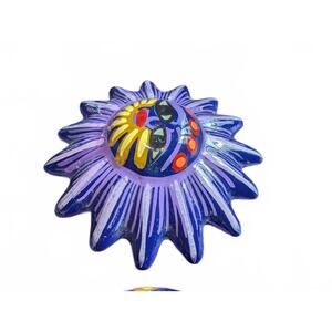 Hand-Painted Purple Sun Face Ceramic Brooch Pin